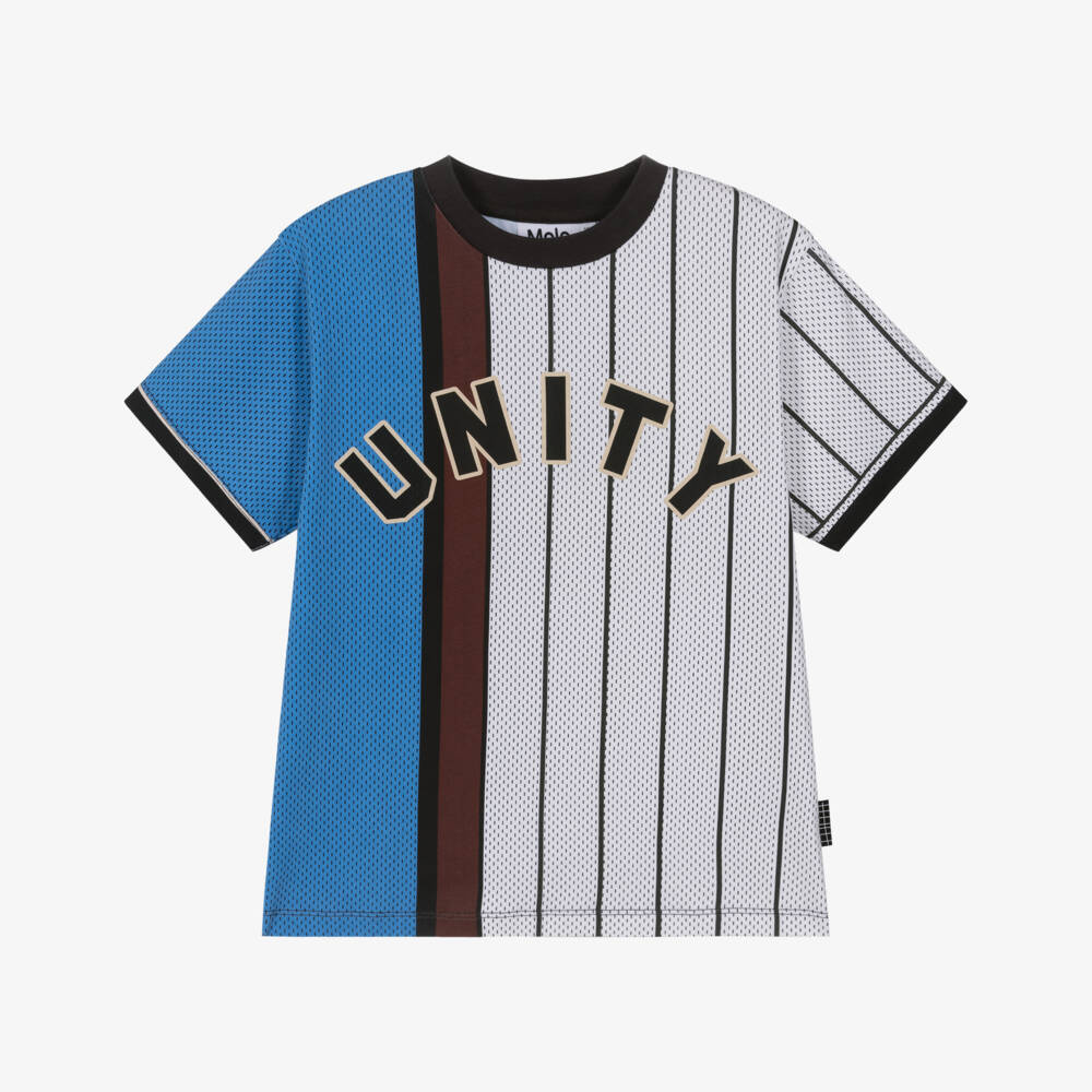 Molo-Футболка бело-синяя из хлопка в баскетбольном стиле для мальчиков | Childrensalon