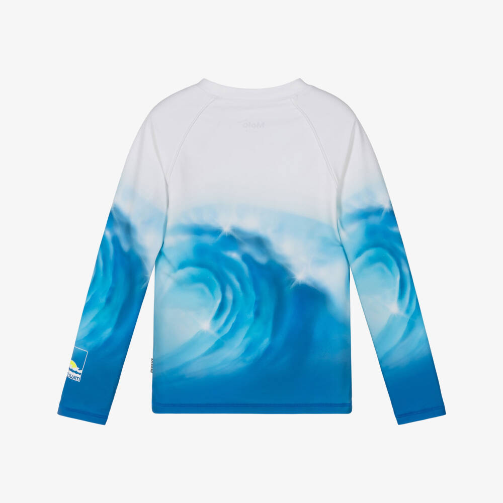 Molo-Boys White & Blue Wave Sun Protective Top (UPF50+) | Childrensalon