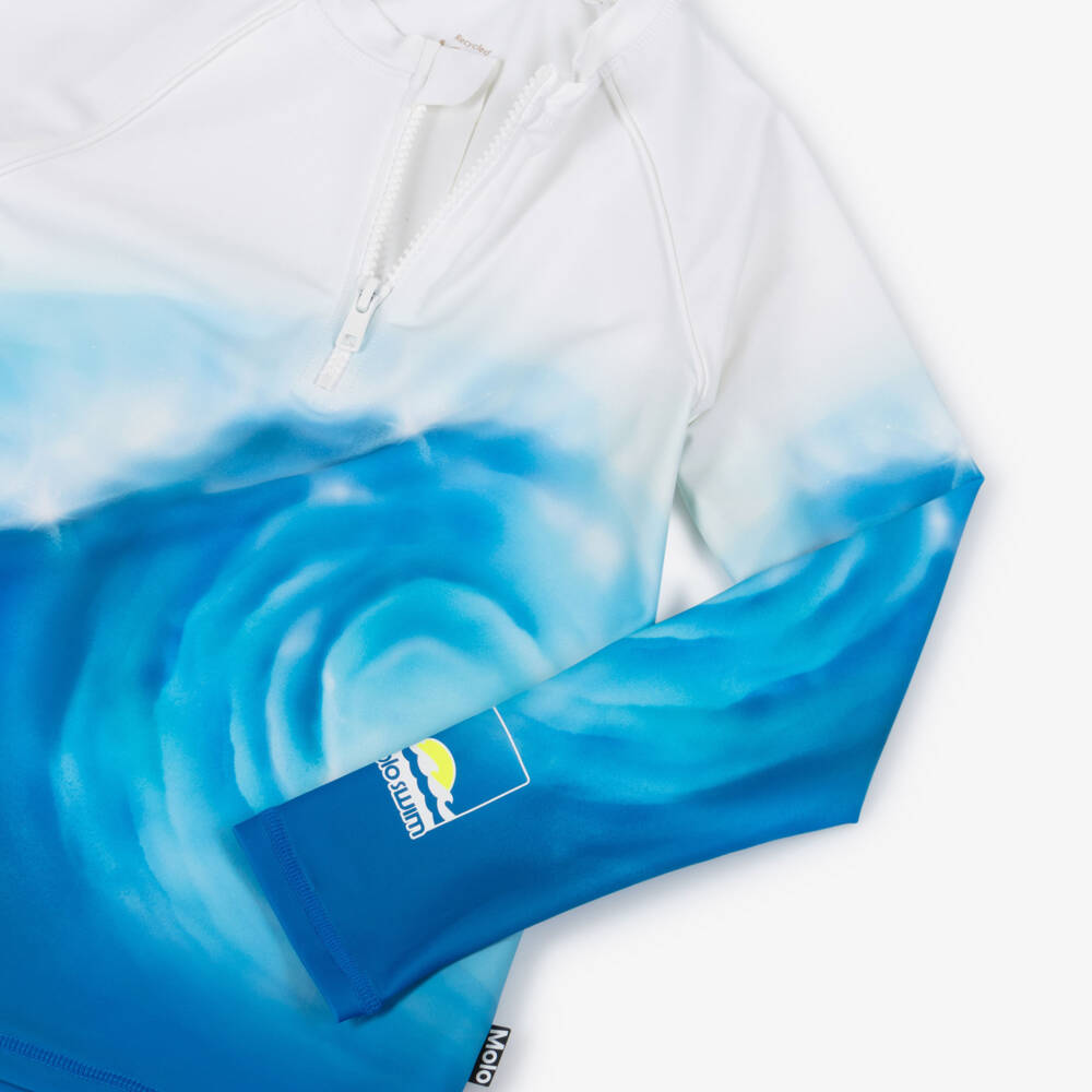 Molo-Boys White & Blue Wave Sun Protective Top (UPF50+) | Childrensalon