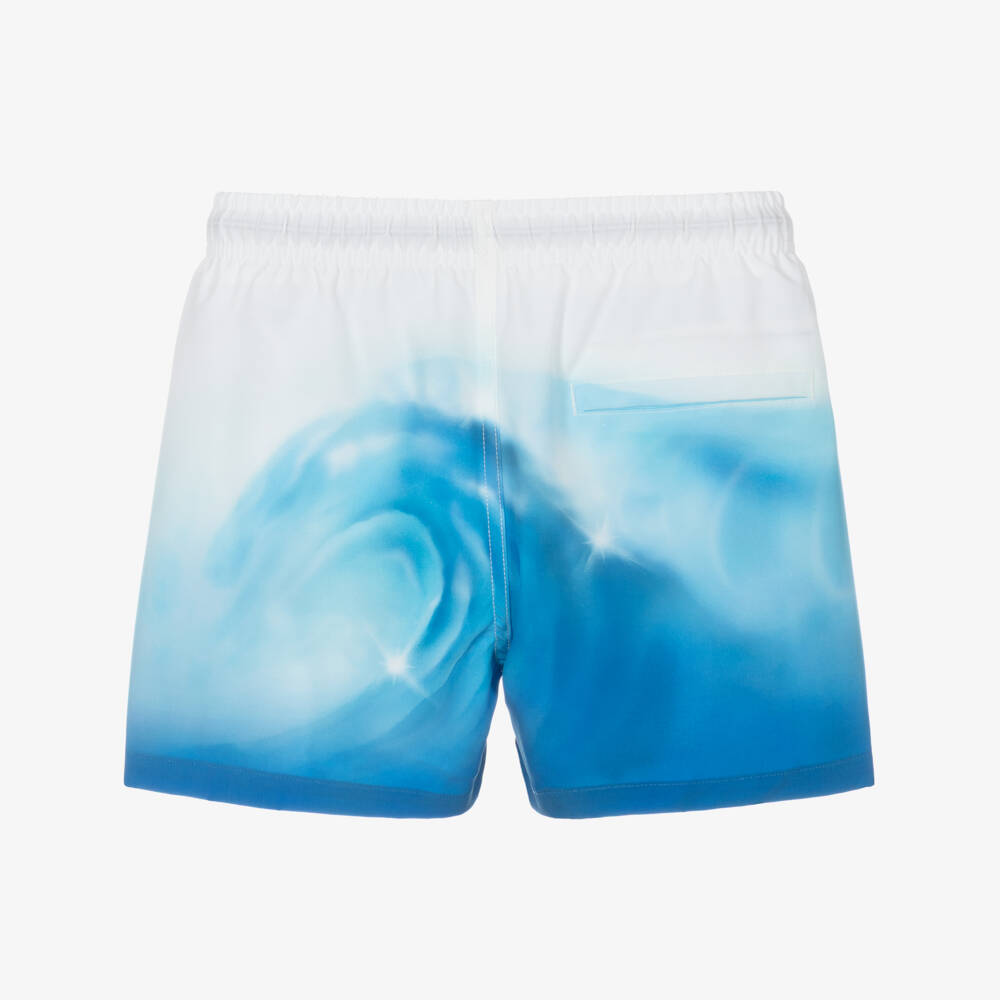 Molo-Boys White & Blue Wave Swim Shorts (UPF50+) | Childrensalon