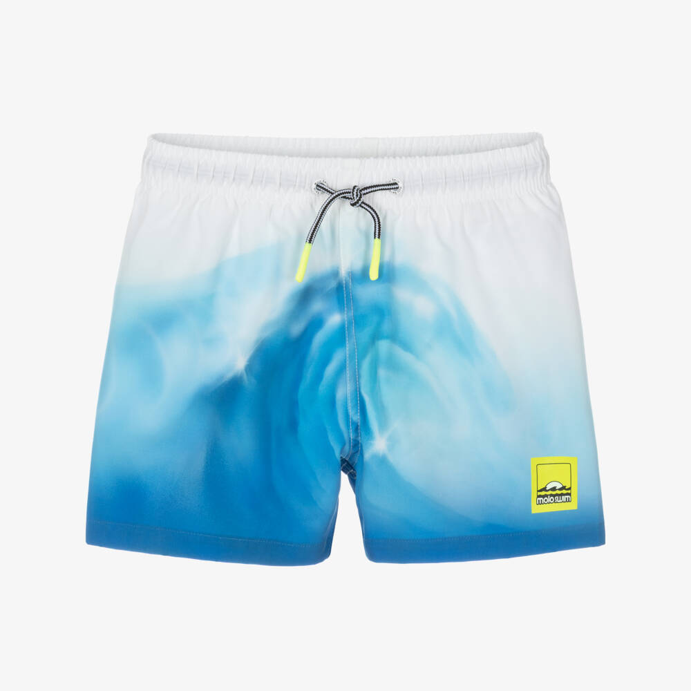 Molo-Boys White & Blue Wave Swim Shorts (UPF50+) | Childrensalon