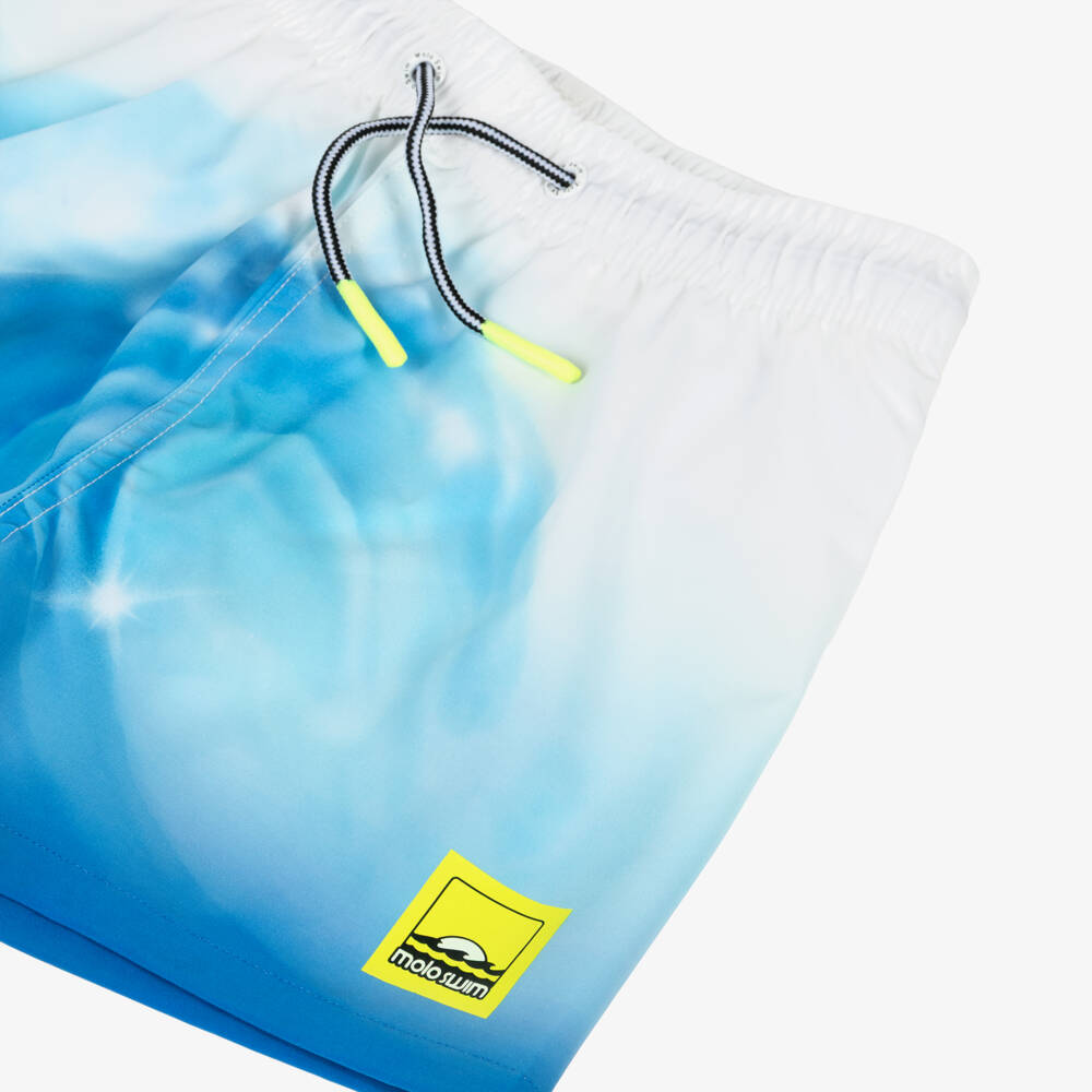 Molo-Boys White & Blue Wave Swim Shorts (UPF50+) | Childrensalon
