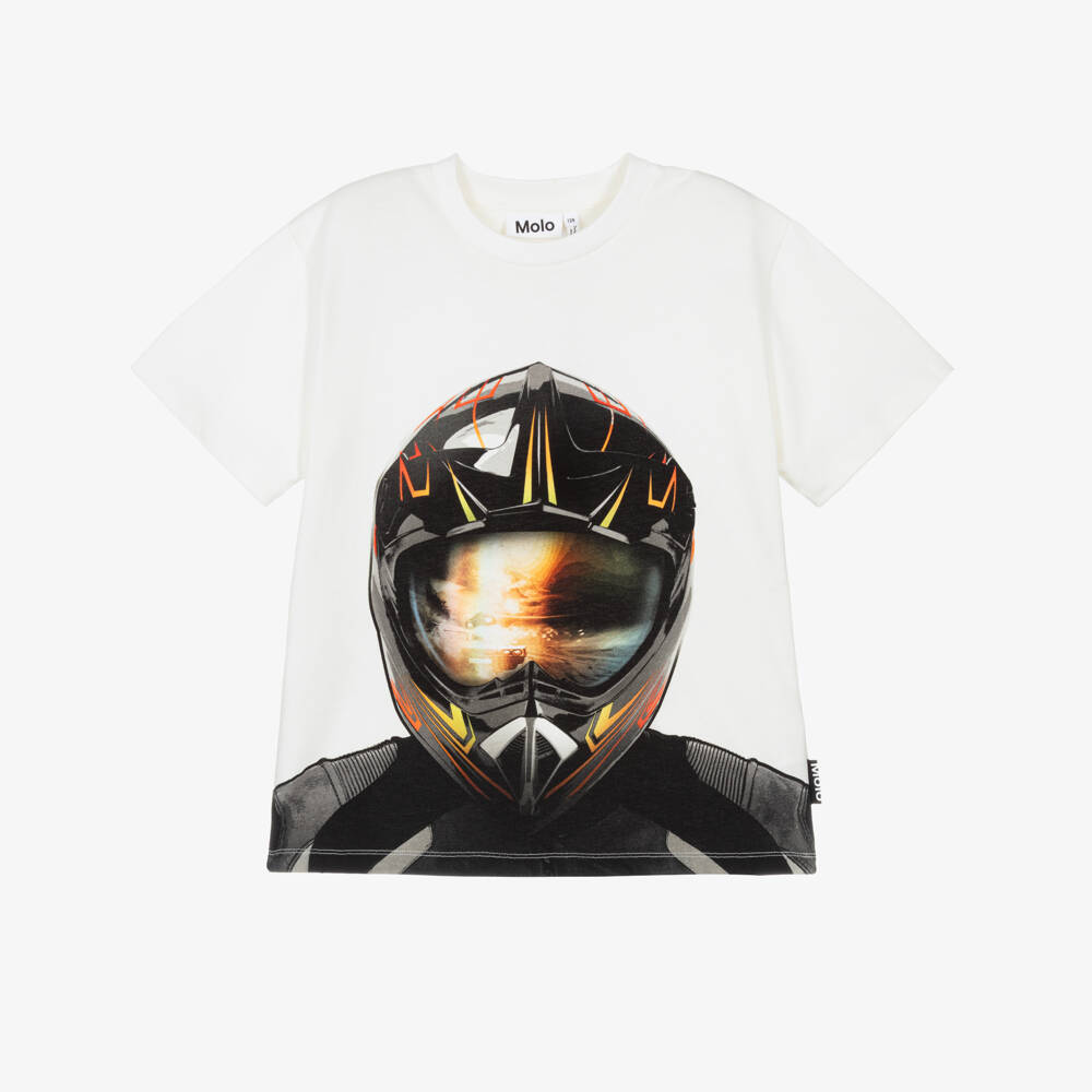 Molo-Футболка хлопковая белая с мотоциклом для мальчиков | Childrensalon