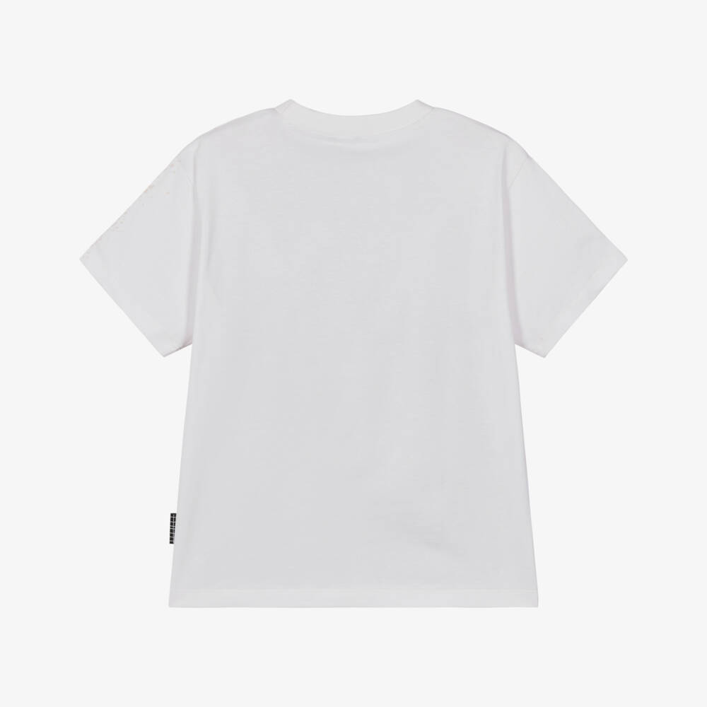 Molo-تيشيرت قطن بطبعة سيارة سباق لون أبيض للأولاد | Childrensalon