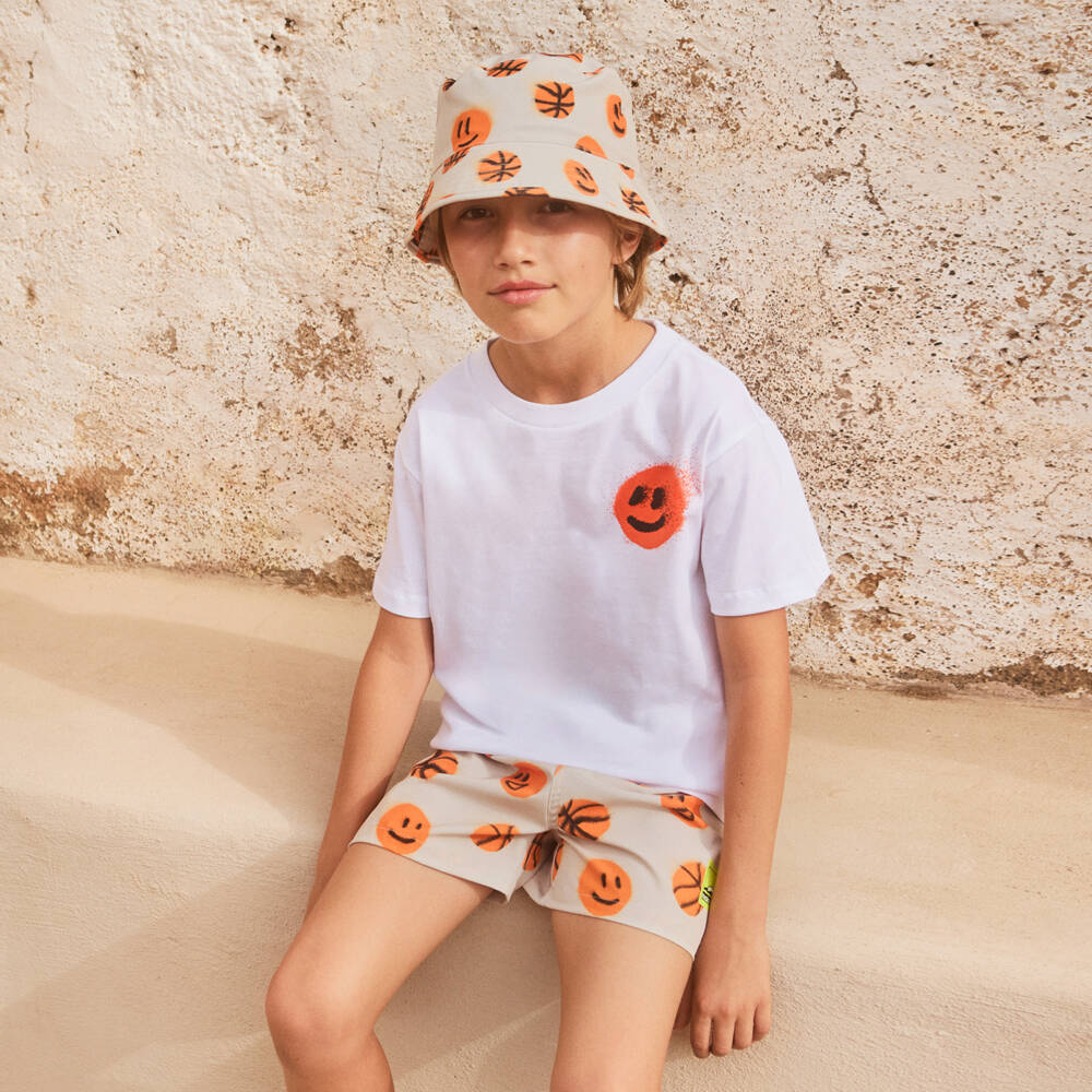 Molo-Boys White Organic Cotton Basket Ball Print T-Shirt | Childrensalon