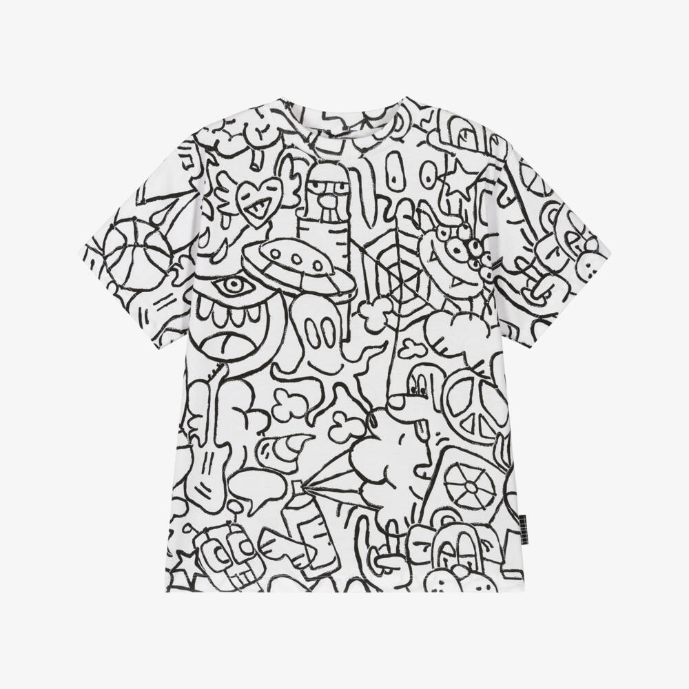Molo-Футболка белая из органического хлопка с рисунками для мальчиков | Childrensalon