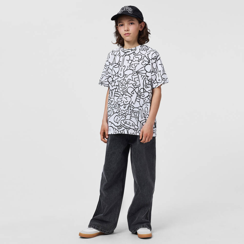 Molo-Футболка белая из органического хлопка с рисунками для мальчиков | Childrensalon