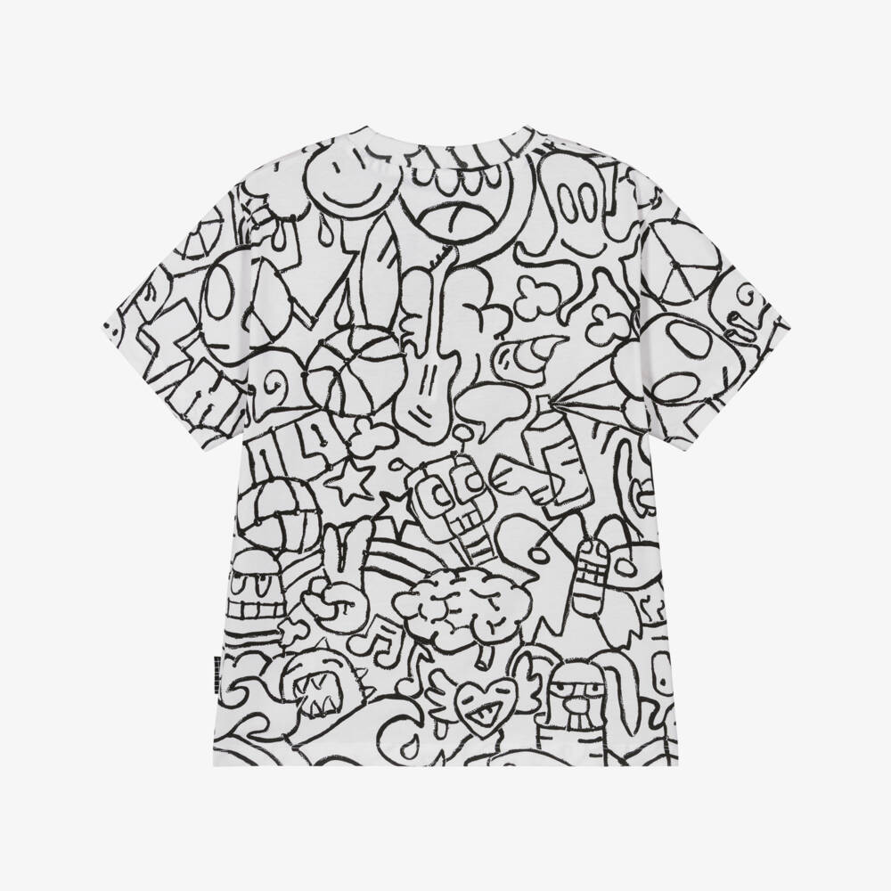 Molo-Футболка белая из органического хлопка с рисунками для мальчиков | Childrensalon