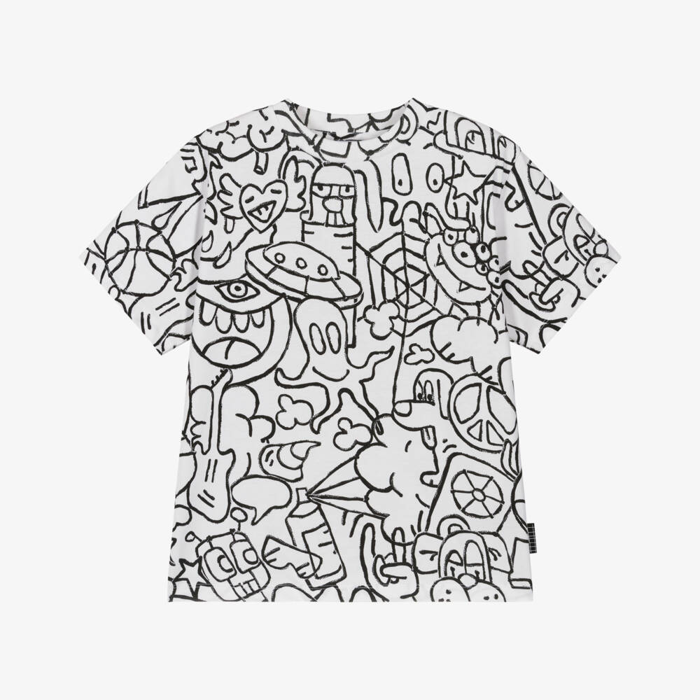 Molo-Футболка белая из органического хлопка с рисунками для мальчиков | Childrensalon