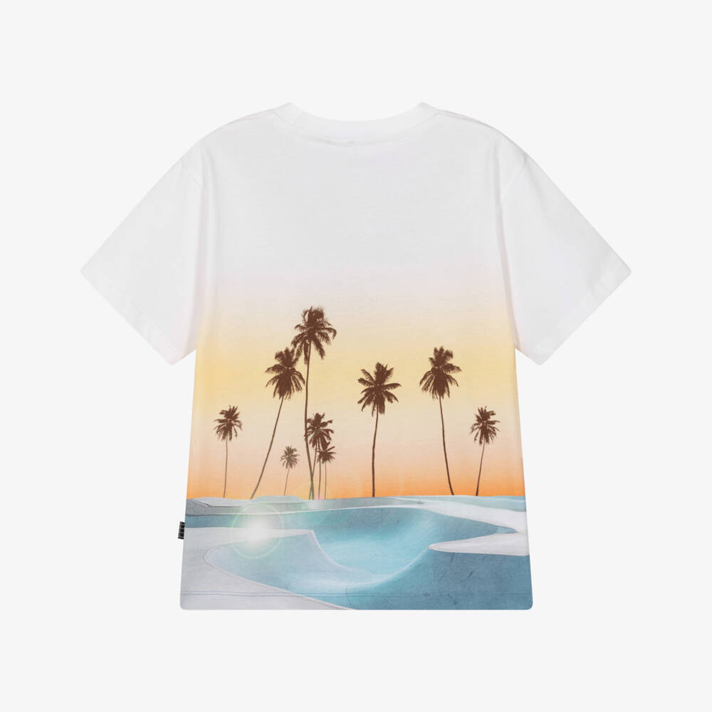 Molo-Boys White Sunrise Skateboarder Organic Cotton T-Shirt | Childrensalon