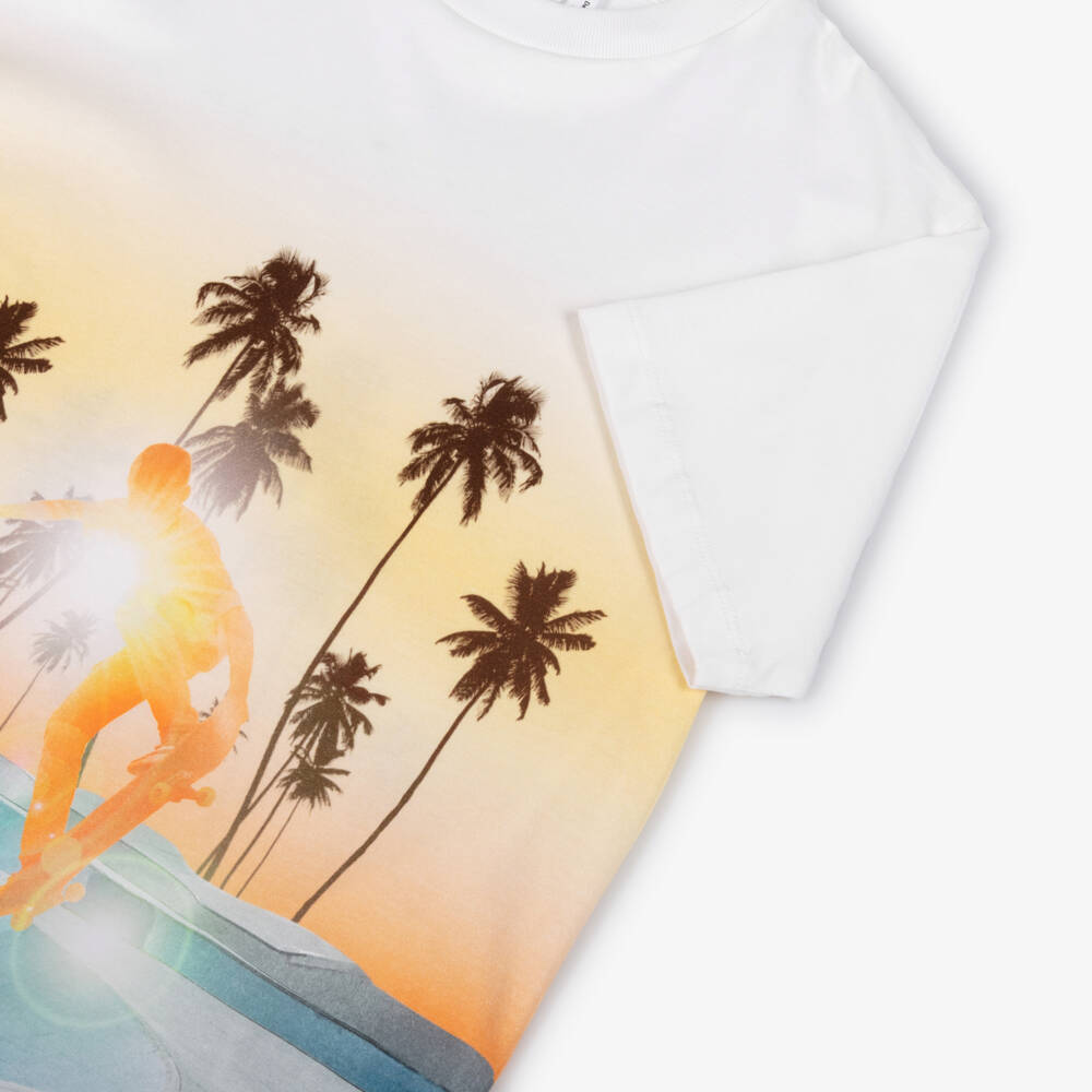 Molo-Boys White Sunrise Skateboarder Organic Cotton T-Shirt | Childrensalon
