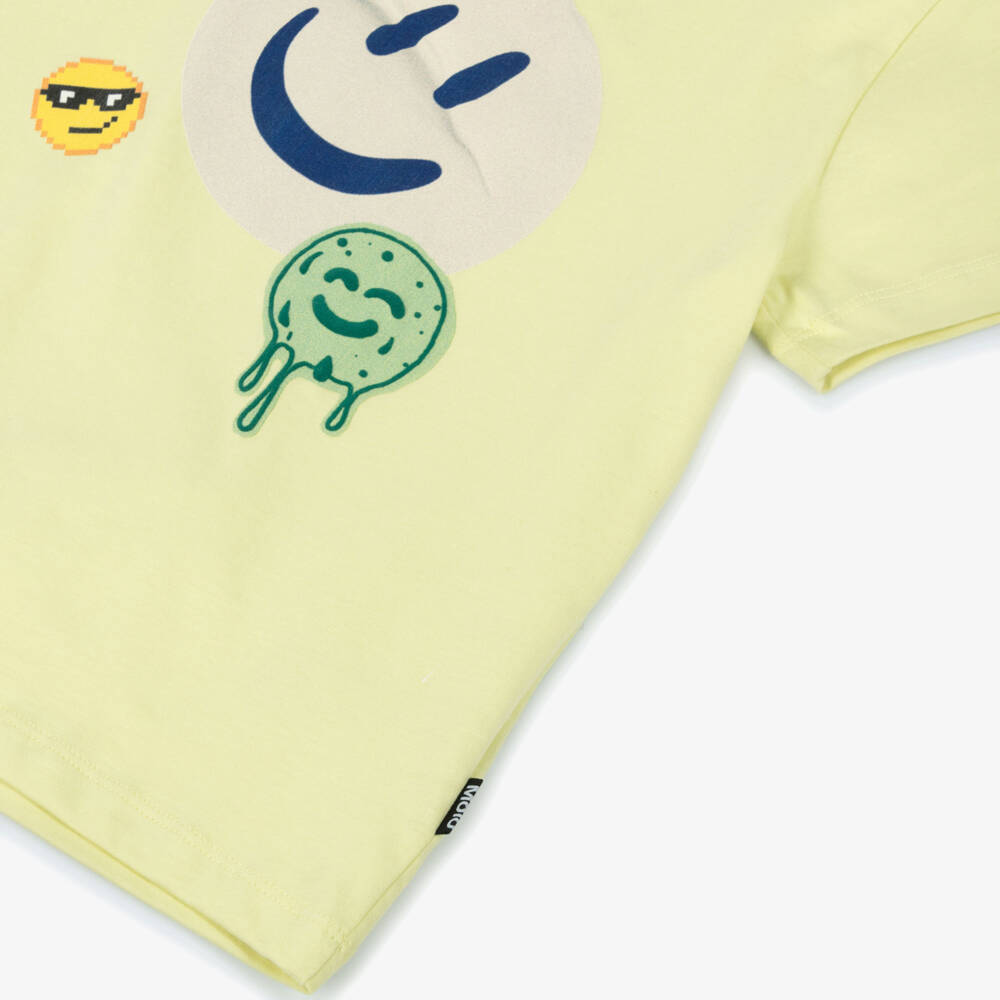 Molo-Boys Yellow Cotton Sticker Smile T-Shirt | Childrensalon