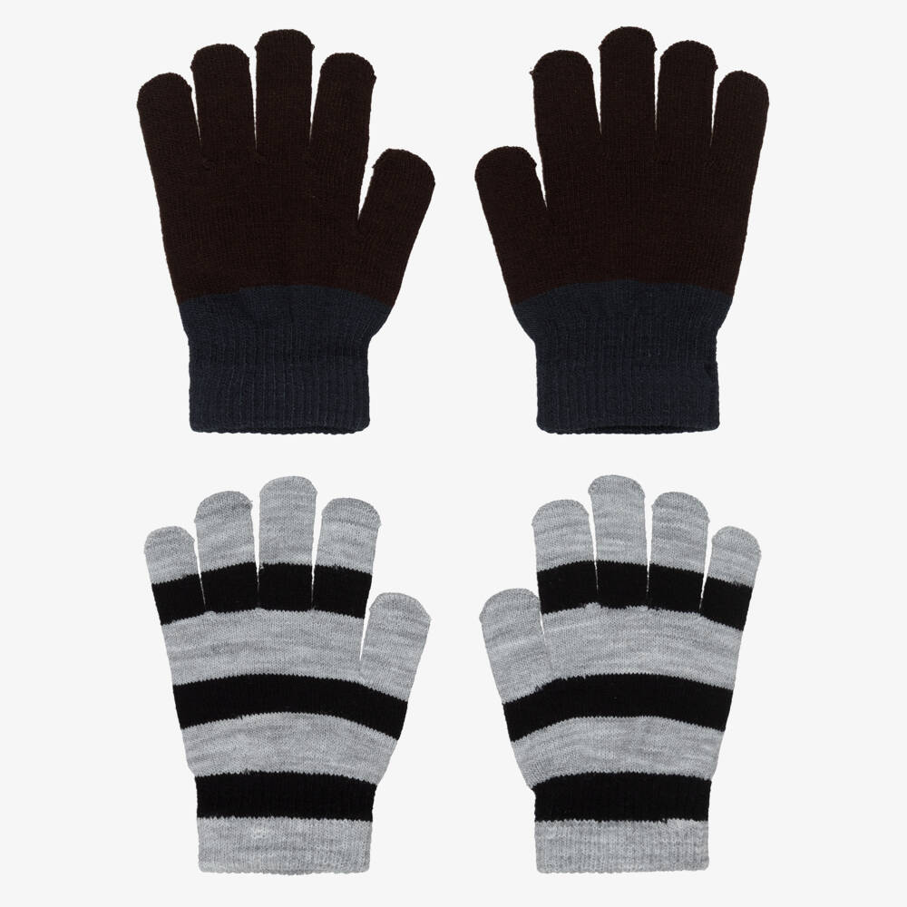 Molo-Brown & Grey Stripe Knitted Gloves (2 Pack) | Childrensalon