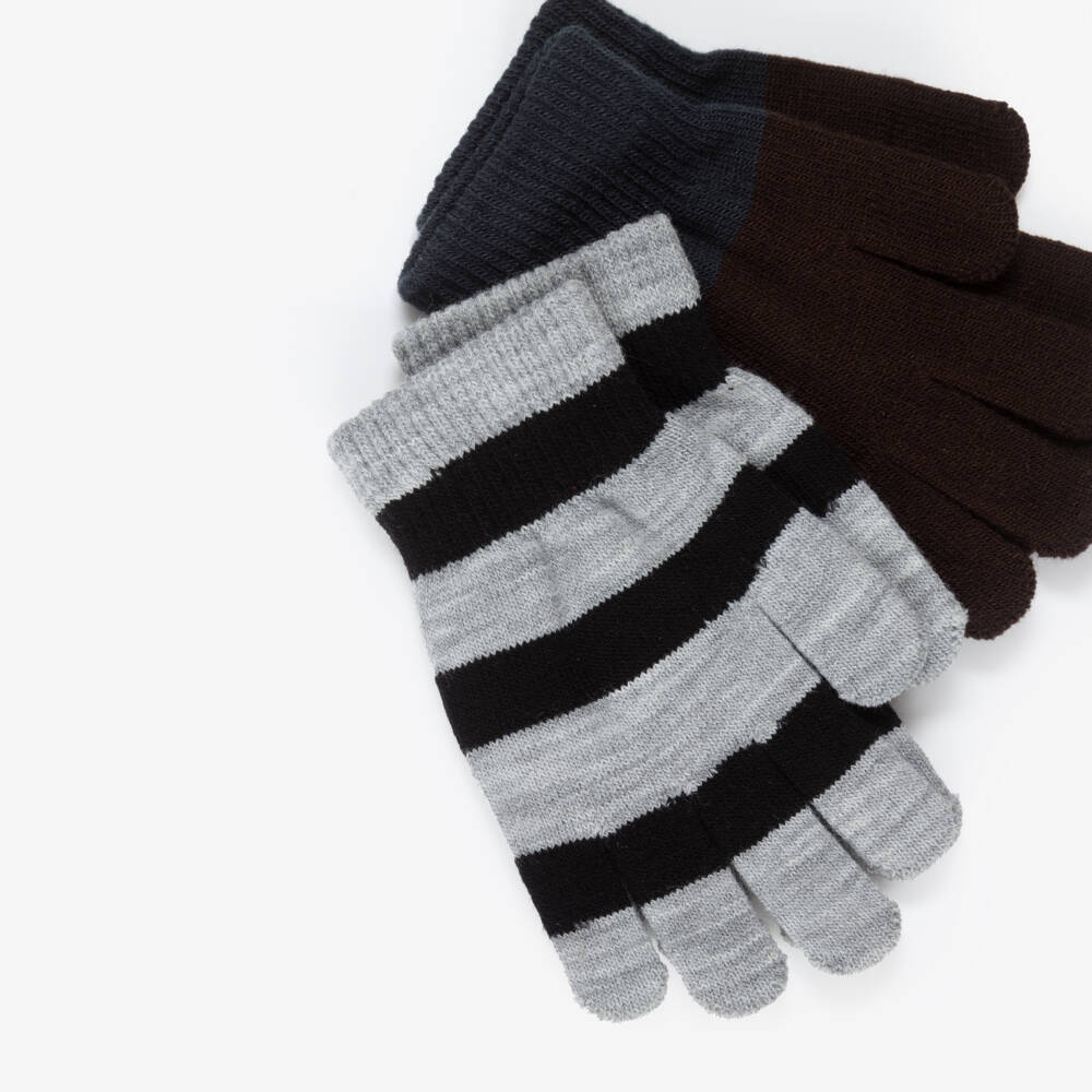Molo-Brown & Grey Stripe Knitted Gloves (2 Pack) | Childrensalon