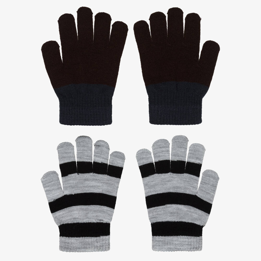 Molo-Brown & Grey Stripe Knitted Gloves (2 Pack) | Childrensalon
