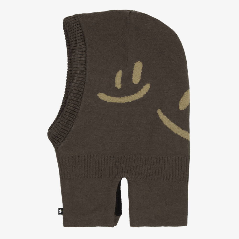 Molo-Brown Knitted Smiling Face Balaclava | Childrensalon