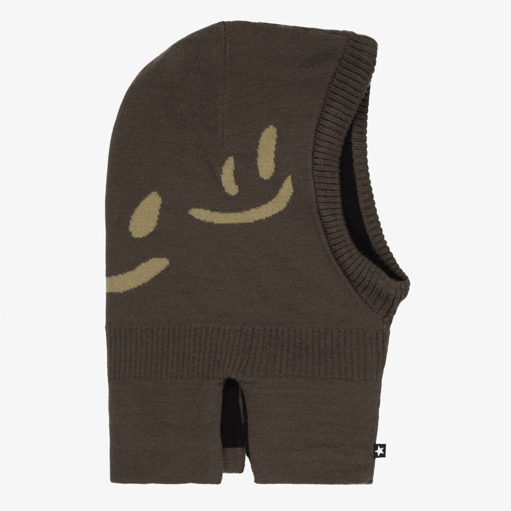 Molo-Brown Knitted Smiling Face Balaclava | Childrensalon