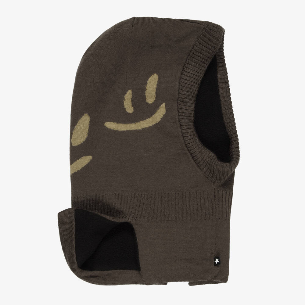 Molo-Brown Knitted Smiling Face Balaclava | Childrensalon