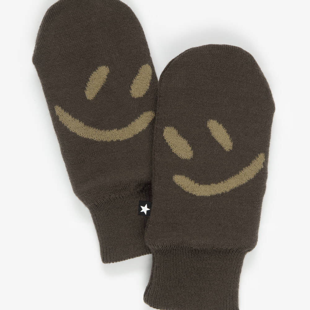 Molo-Brown Knitted Smiling Face Mittens | Childrensalon