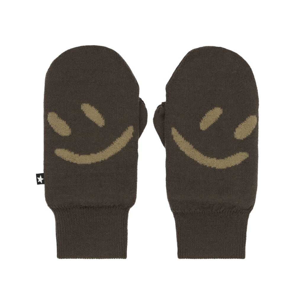 Molo-Brown Knitted Smiling Face Mittens | Childrensalon