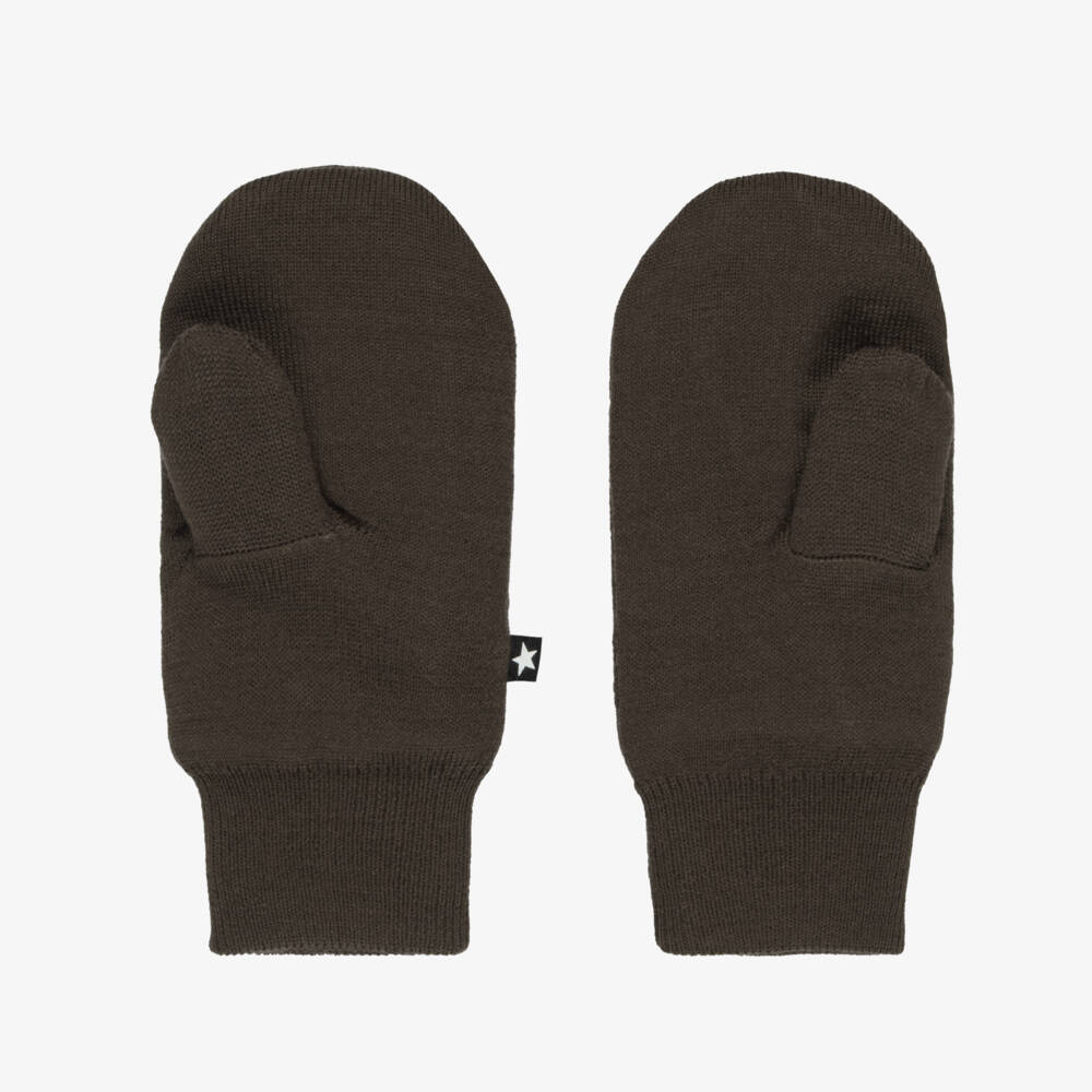 Molo-Brown Knitted Smiling Face Mittens | Childrensalon