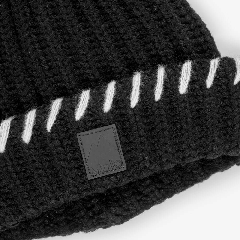 Molo-Chunky Knit Beanie Hat in Black | Childrensalon