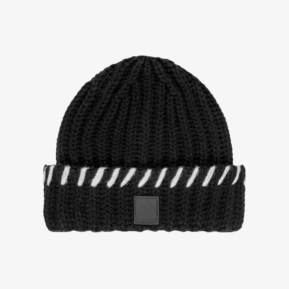 Molo-Chunky Knit Beanie Hat in Black | Childrensalon