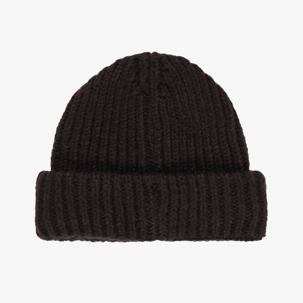 Molo-Dark Brown Chunky Knit Hat with Smiling Face | Childrensalon