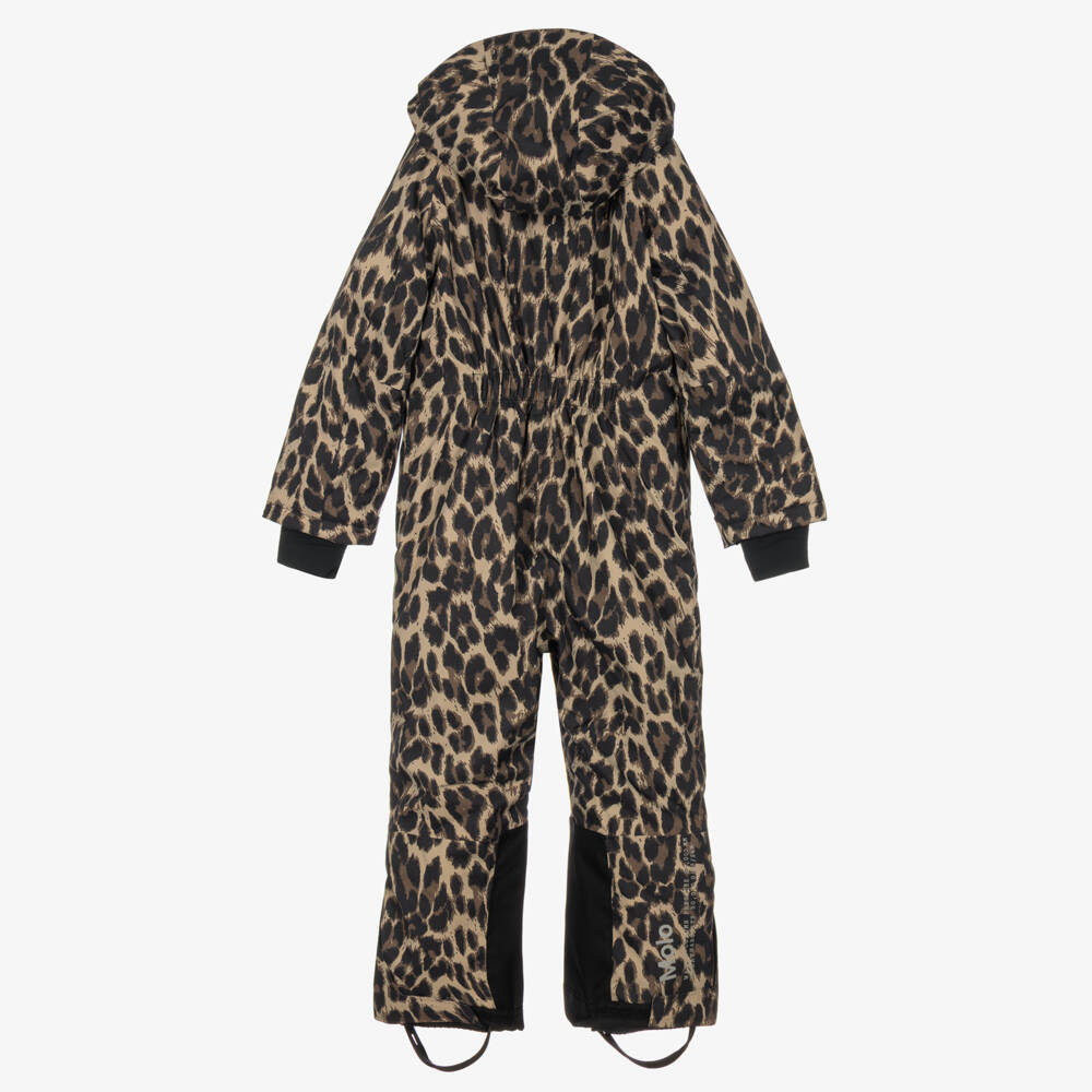 Molo-Girls Beige & Brown Leopard Print Waterproof Snowsuit | Childrensalon