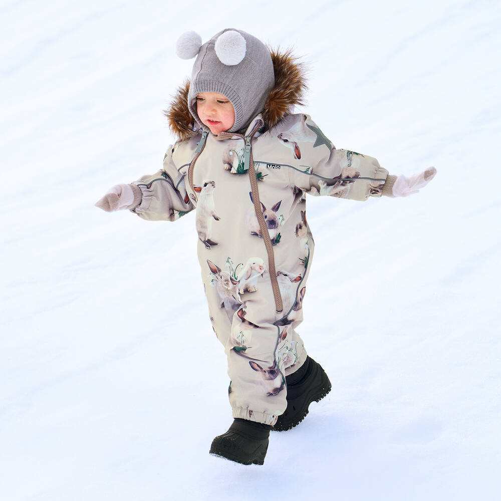 Molo-Girls Beige Bunny Rabbit Snowsuit | Childrensalon