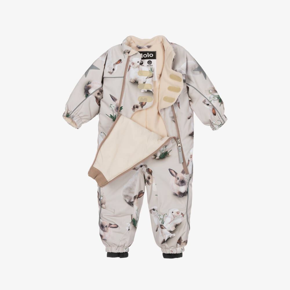 Molo-Girls Beige Bunny Rabbit Snowsuit | Childrensalon