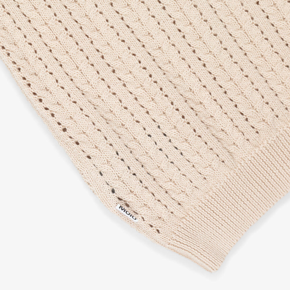 Molo-Girls Beige Cotton Lacy Knit Polo Shirt | Childrensalon