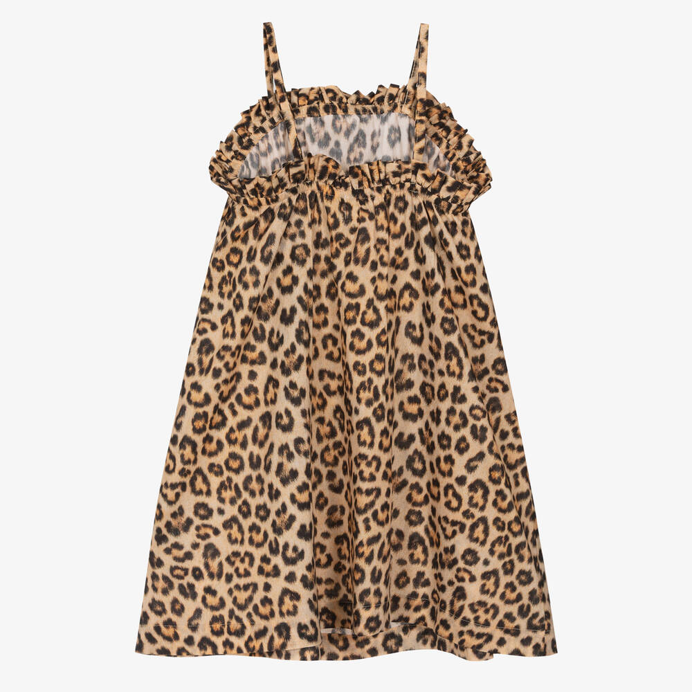 Molo-Girls Beige Cotton Leopard Beach Dress | Childrensalon