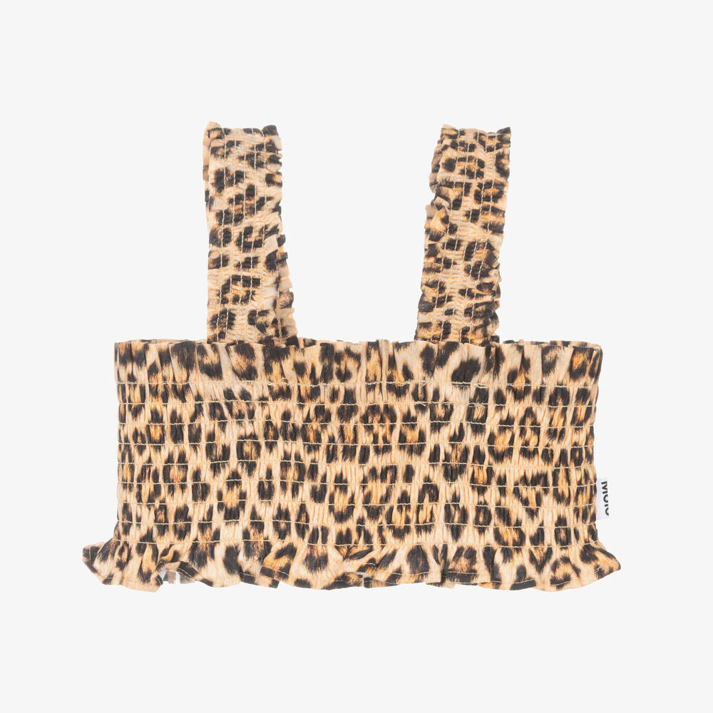 Molo-Girls Beige Cotton Leopard Print Top | Childrensalon