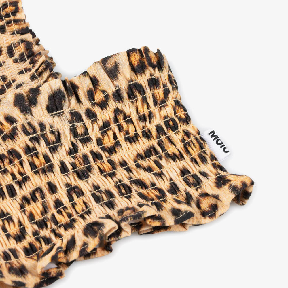 Molo-Girls Beige Cotton Leopard Print Top | Childrensalon