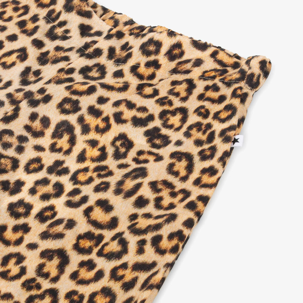 Molo-Girls Beige Cotton Leopard Print Trousers | Childrensalon
