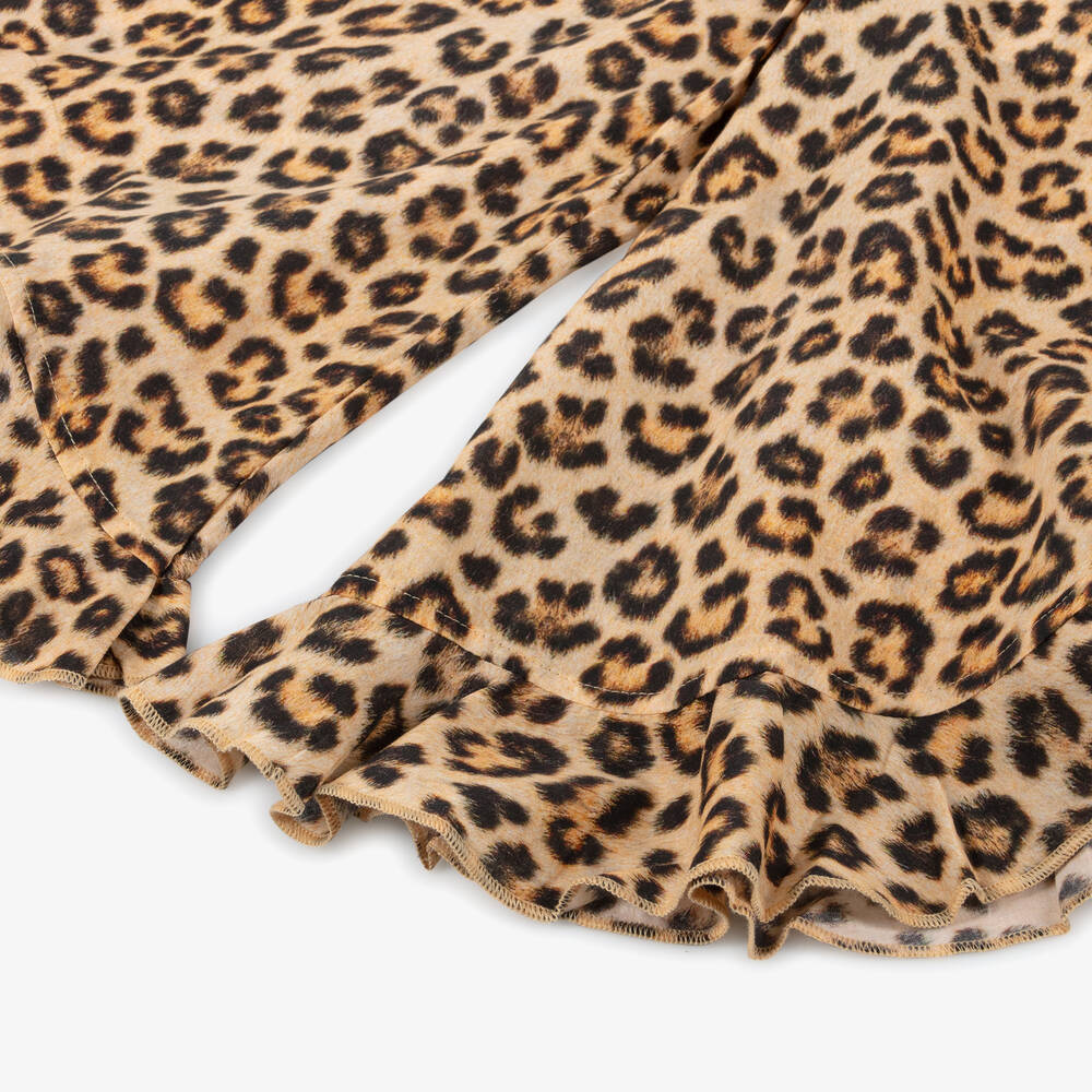 Molo-Girls Beige Cotton Leopard Print Trousers | Childrensalon