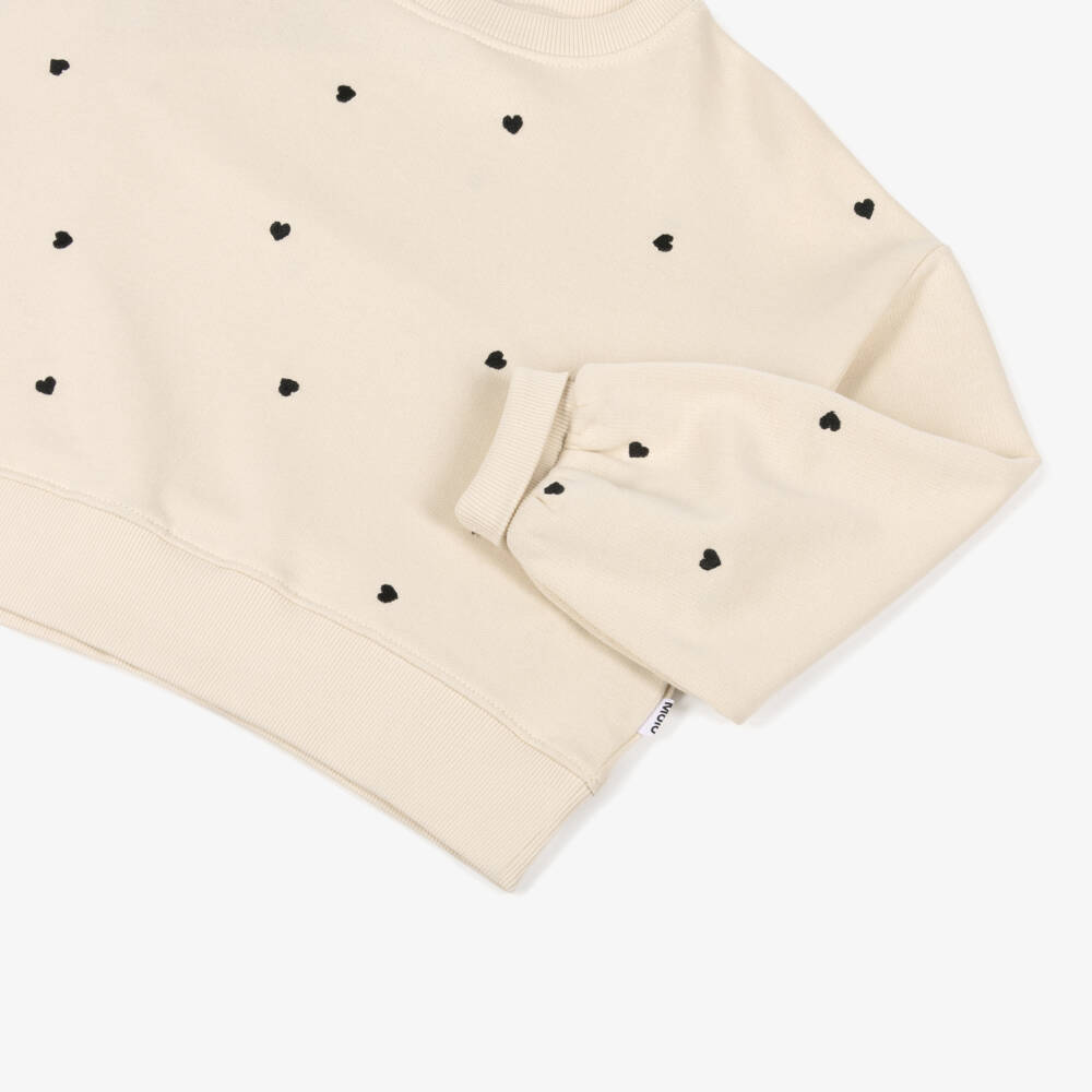 Molo-سويتشيرت قطن مطرز بقلوب لون بيج للبنات | Childrensalon