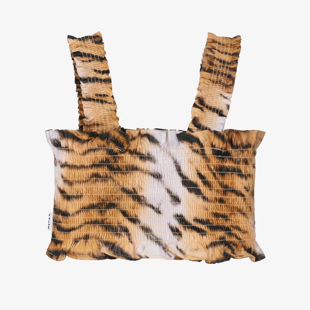 Molo-Girls Beige Cotton Tiger Print Sleeveless Top | Childrensalon