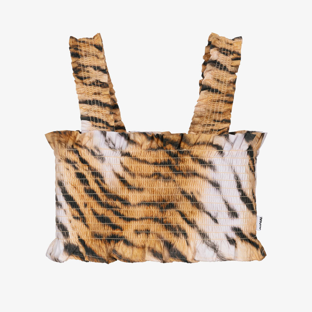 Molo-Girls Beige Cotton Tiger Print Sleeveless Top | Childrensalon