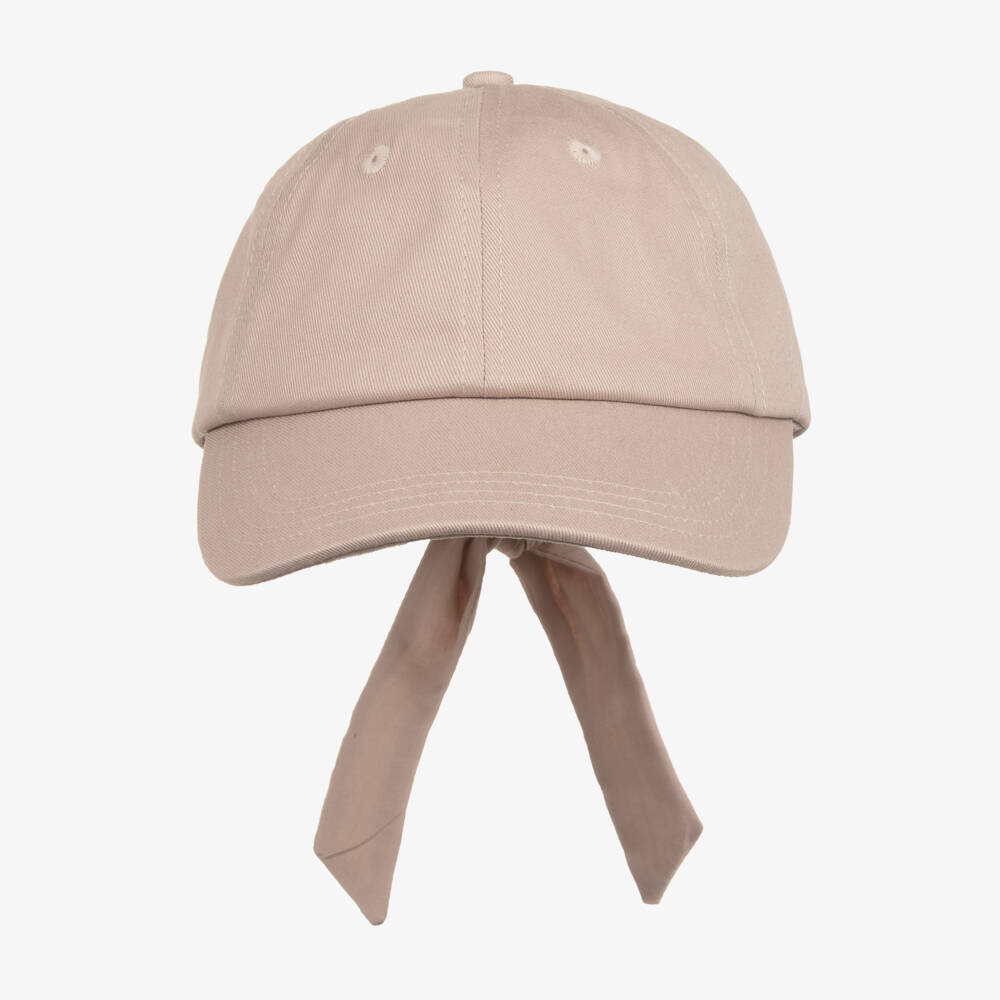 Molo-Girls Beige Cotton Twill Cap with Bow | Childrensalon