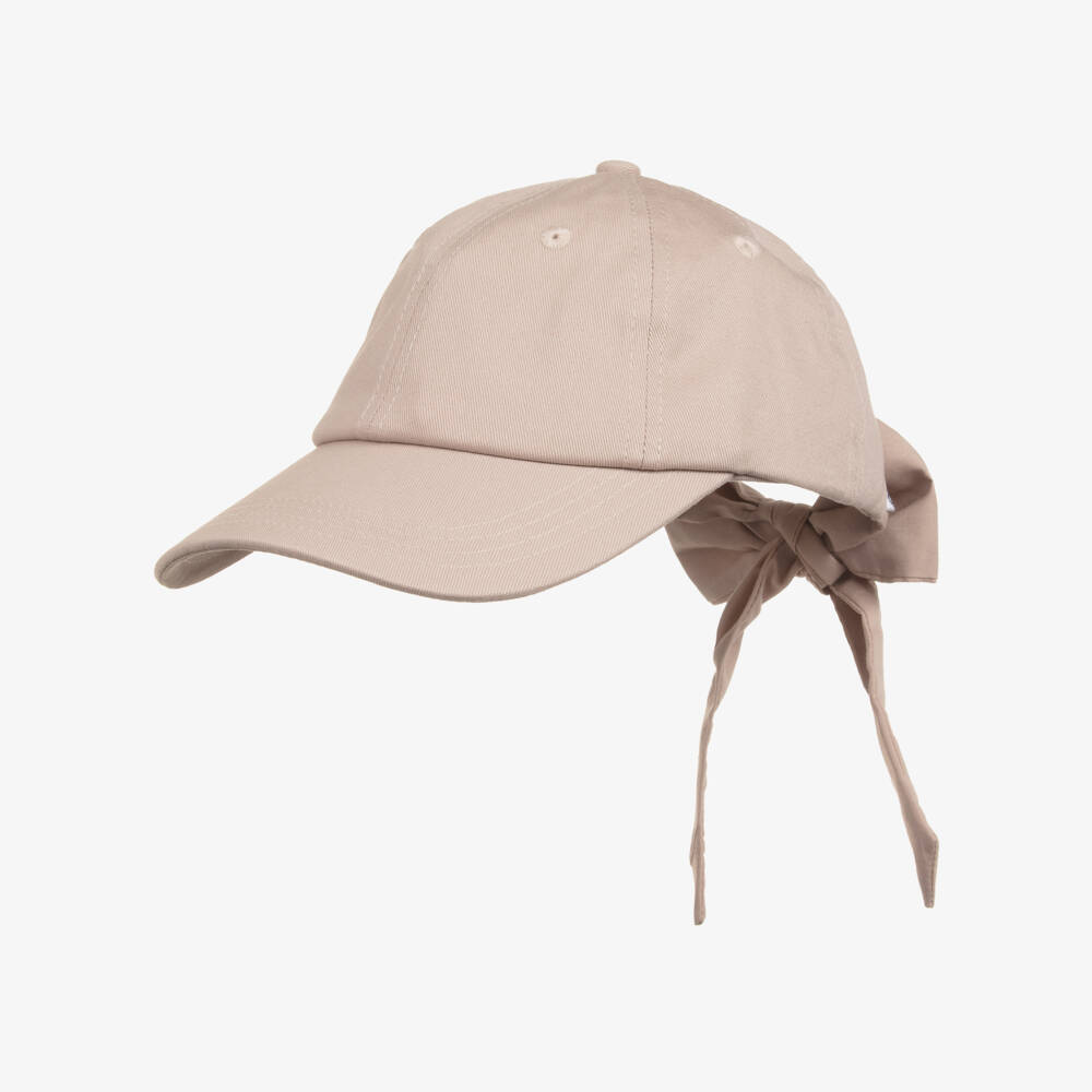 Molo-Girls Beige Cotton Twill Cap with Bow | Childrensalon