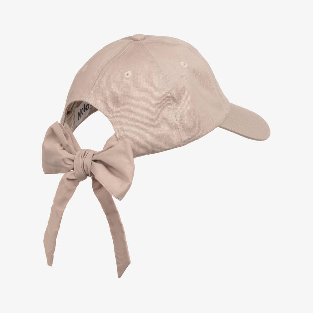 Molo-Girls Beige Cotton Twill Cap with Bow | Childrensalon