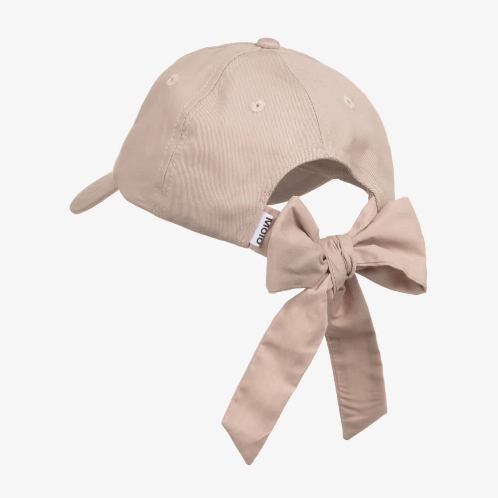 Molo-Girls Beige Cotton Twill Cap with Bow | Childrensalon
