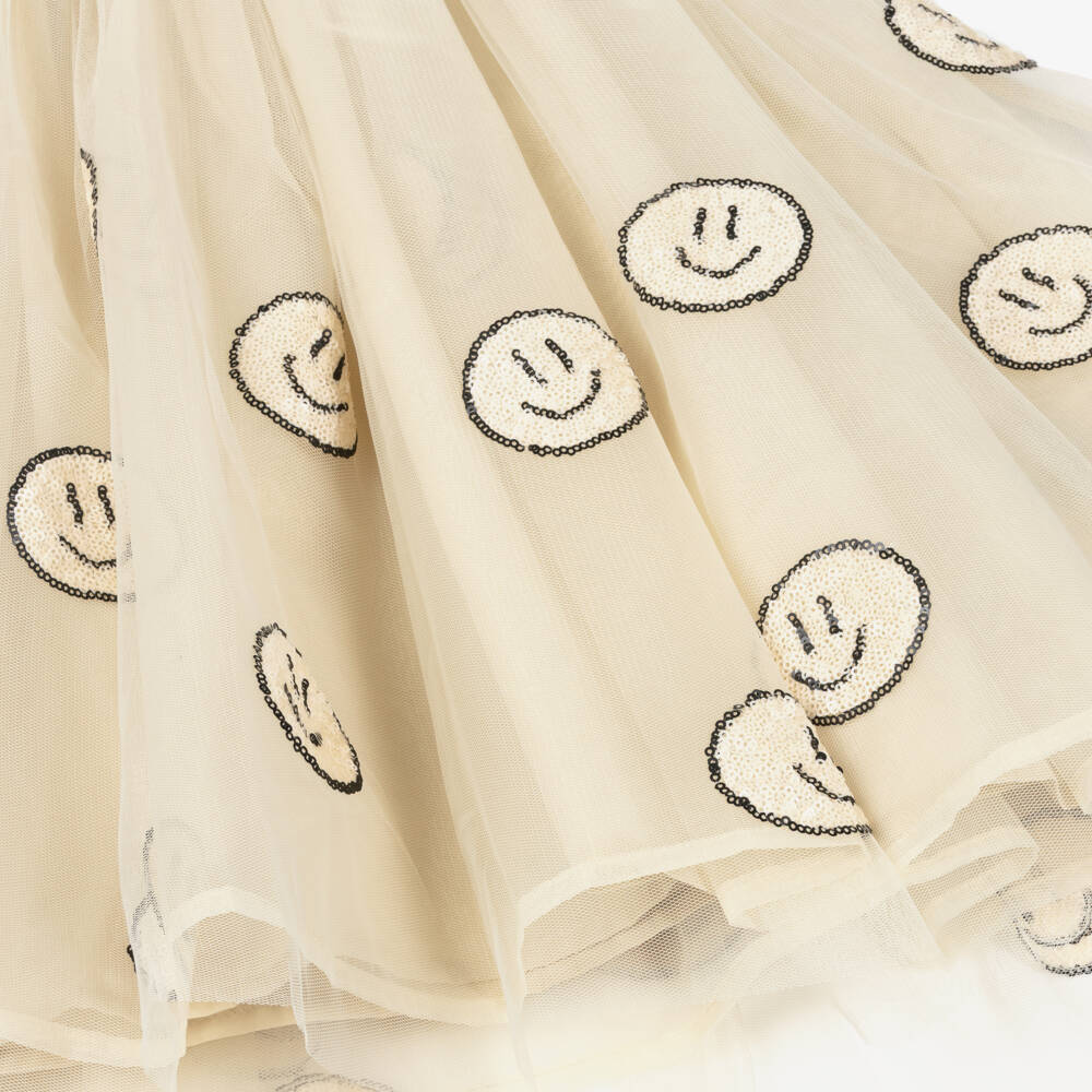 Molo-Платье бежевое со смайлами из пайеток для девочек | Childrensalon