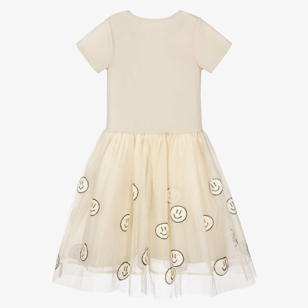 Molo-Платье бежевое со смайлами из пайеток для девочек | Childrensalon