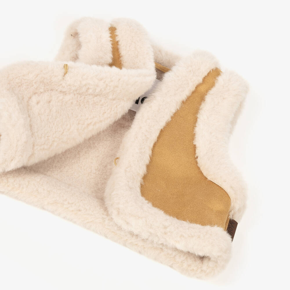 Molo-Girls Beige Faux Suede & Sherpa Gilet | Childrensalon