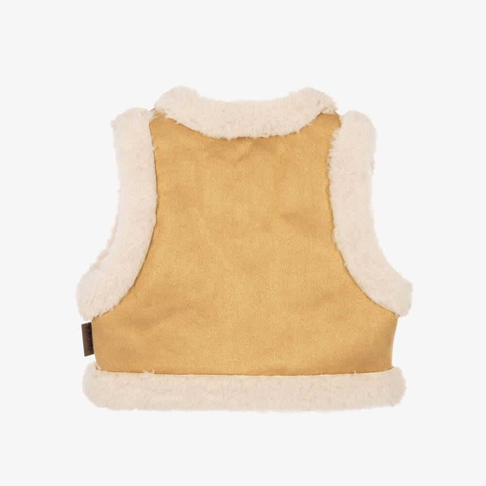 Molo-Girls Beige Faux Suede & Sherpa Gilet | Childrensalon