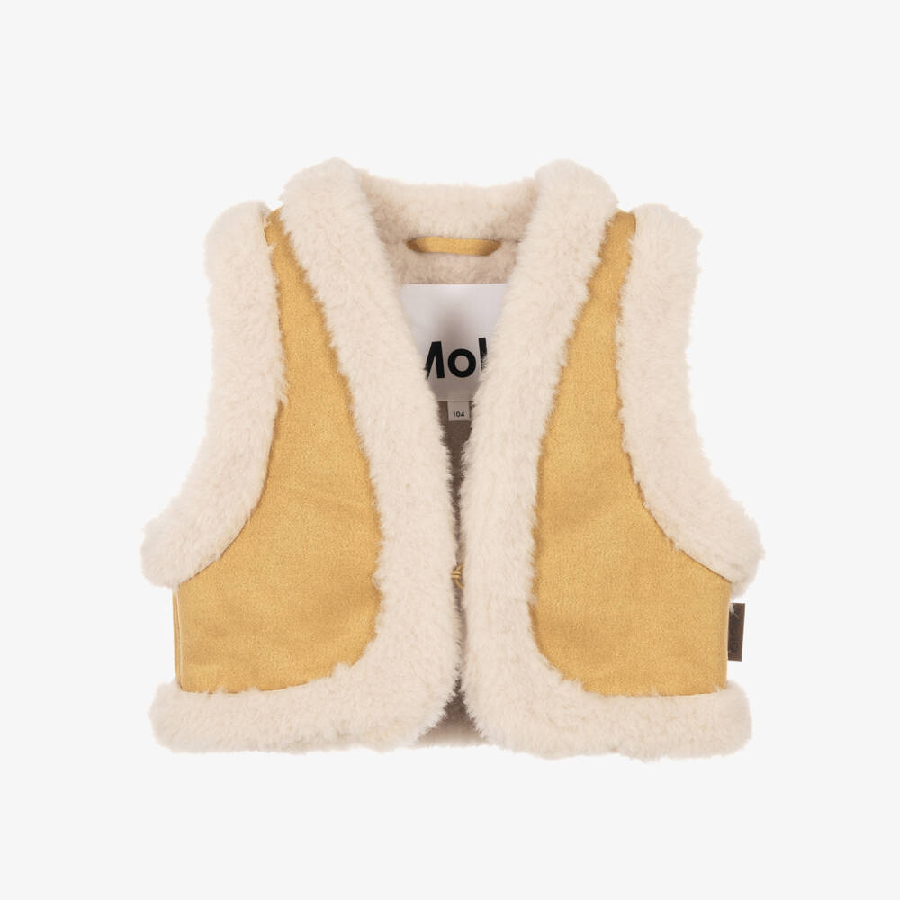 Molo-Girls Beige Faux Suede & Sherpa Gilet | Childrensalon