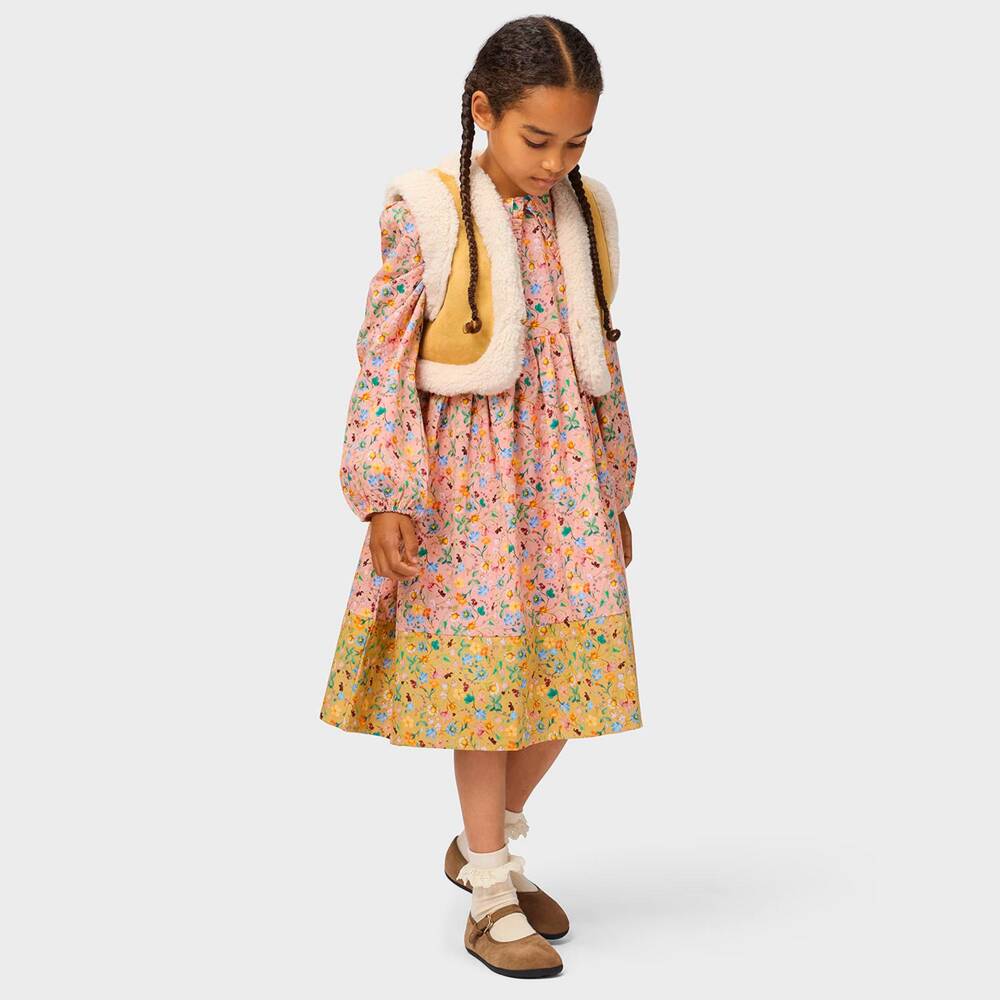 Molo-Girls Beige Faux Suede & Sherpa Gilet | Childrensalon